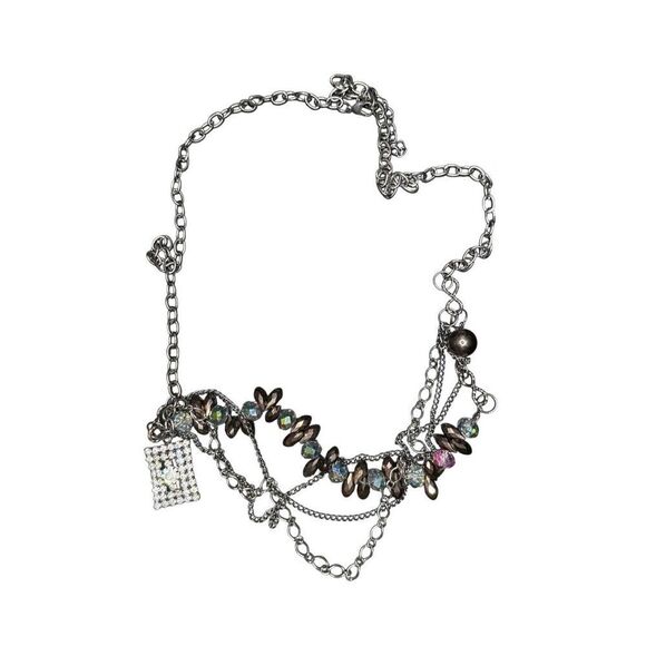 Guess chrome layered necklace with crystal accents - Picture 1 of 6